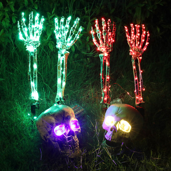 Halloween Decorative Skeleton Hand Halloween Garden Decoration Props LED Light-emitting Ghost Hand Skull Hand Plug Light