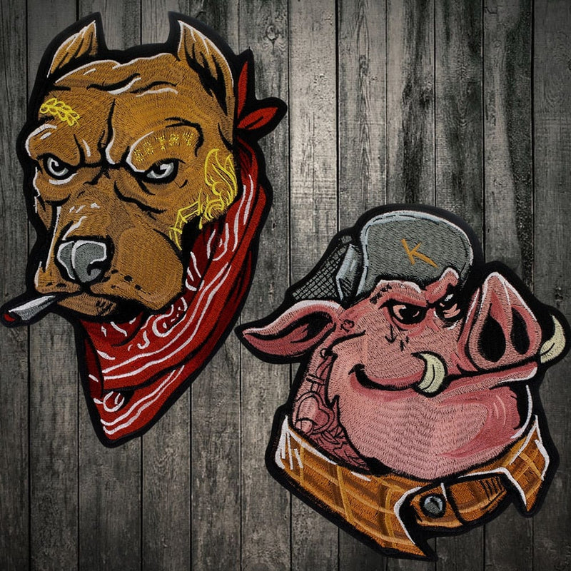 Embroidery pig and dog Biker Punk Patches