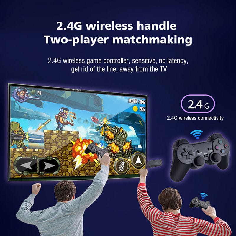 64GB Wireless Double Controller Games Stick 10000 Smart android tv Game Console 4K HD Display on TV Video Projector Monitor