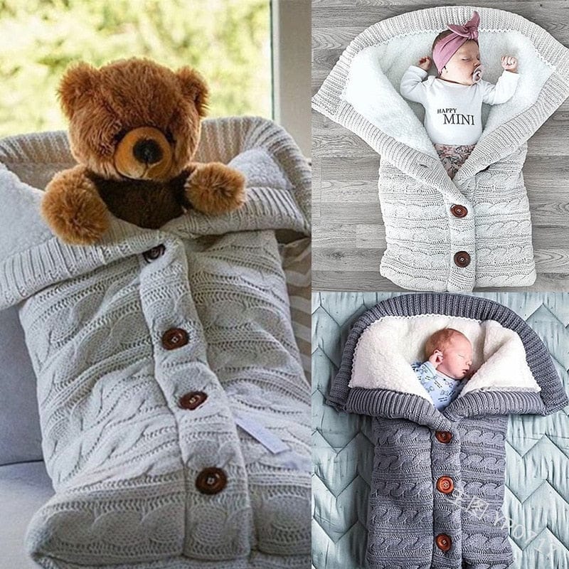 Newborn Baby Wrap Swaddling Button Knit Swaddle Infant Wrap Toddler Blanket baby Sleeping Bag Stroller Winter Warm Sleeping Bag
