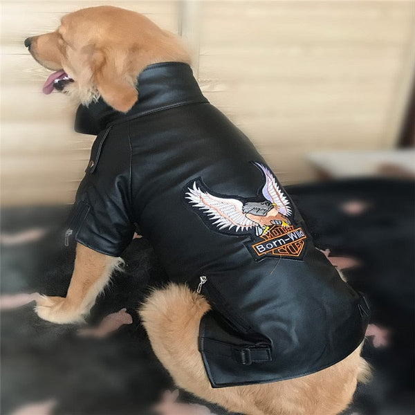 Waterproof Big Large Dog Leather Jacket Soft Pet Coat Eagle Trim Autumn Winter Overcoat Sport Outerwear Clothing For Huge Dog